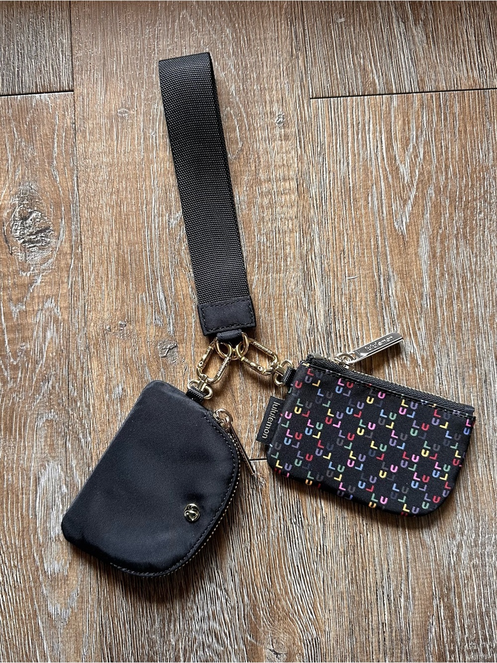 lululemon athletica Black Wristlet with Multi-Color Logo Coin Pouch